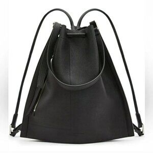 ALLSAINTS Alpha Pebble Leather Convertible Backpack/ Shoulder Bag Purse Black